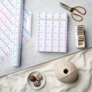 Blue Bottle and Cocktail Glass Pattern Wrapping Paper