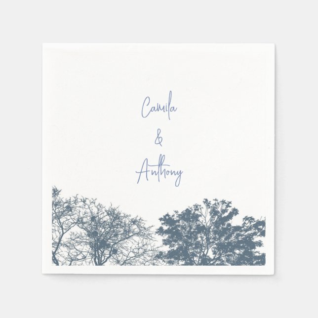 Blue Bottom Trees Boho Wedding Napkin (Front)
