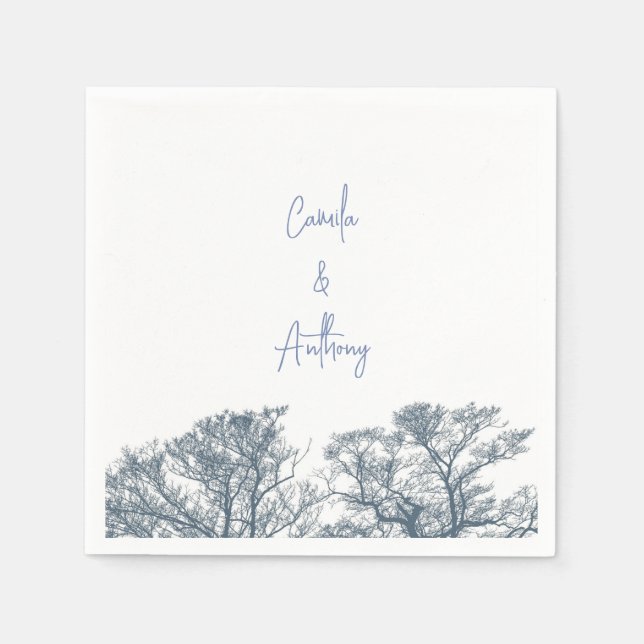 Blue Bottom Trees Tropical Boho Wedding Napkin (Front)