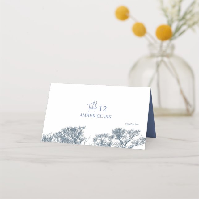 Blue Bottom Trees Tropical Boho Wedding Place Card (Front)