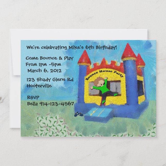 Blue Bounce House Party Invite (Front)