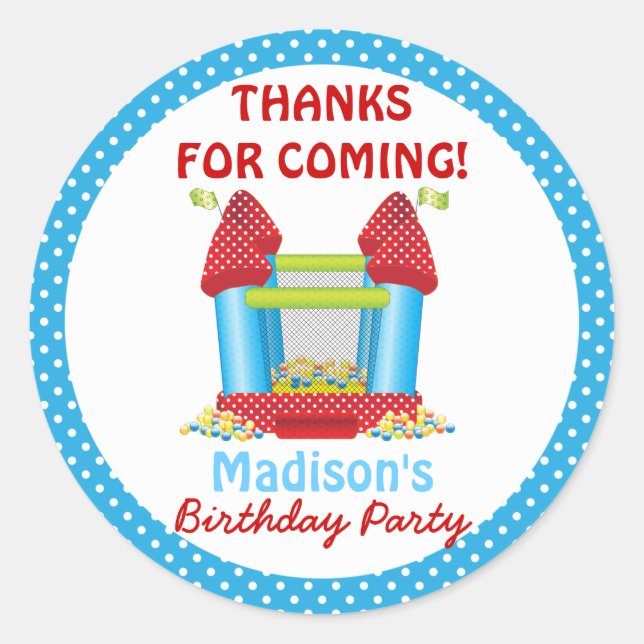 Blue Bouncy Bounce House Birthday Favour Sticker (Front)