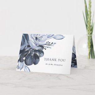 Blue Bouquet Watercolor Floral Thank You Card