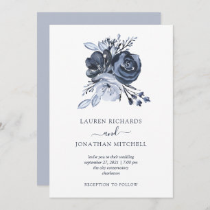 Blue Bouquet   Watercolor Floral Wedding Invitation