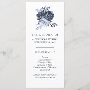 Blue Bouquet Watercolor Floral Wedding Program