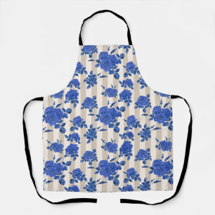 Blue bouquets of roses on a striped background apron