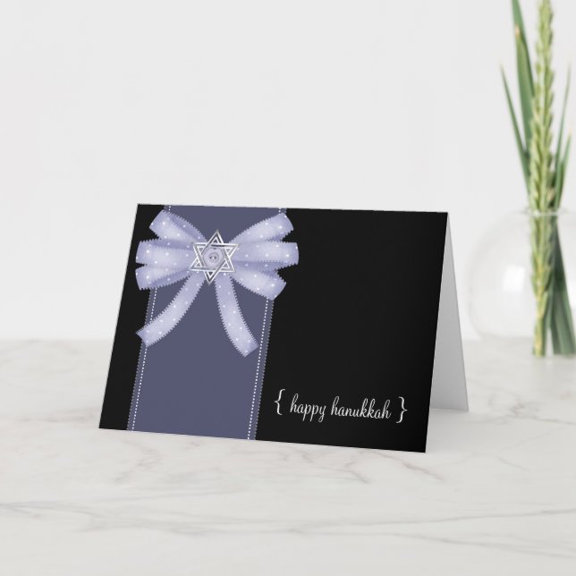 Blue Bow 2 Happy Hanukkah Greeting Card (Front)
