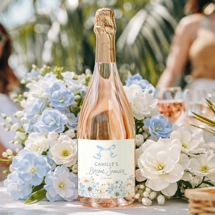 Blue Bow and Floral Bridal Bridal Shower Sparkling Wine Label