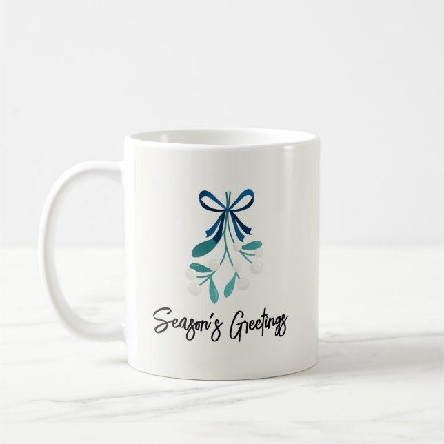 Blue Bow and Mistletoe Coffee Mug (Left)