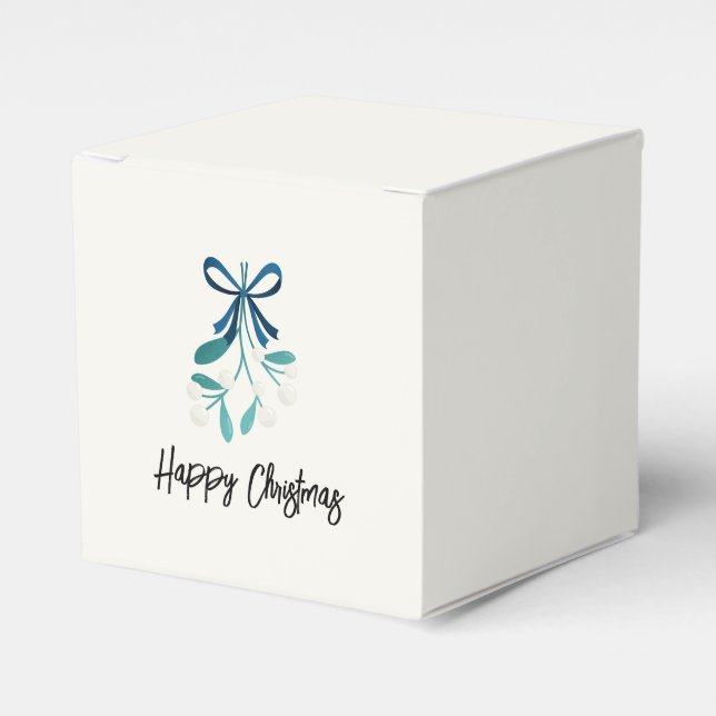 Blue Bow and Mistletoe Favour Box (Front Side)