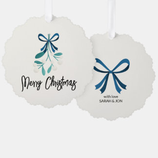 Blue Bow and Mistletoe Tree Decoration Card