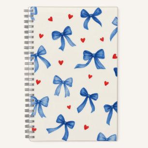 Blue Bow and Red Heart Pattern Notebook