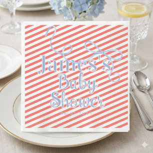 Blue Bow and Red Stripe Baby shower Napkin