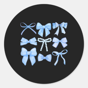 Blue Bow And Ribbon Cute Graphic Girls Women Coque Classic Round Sticker