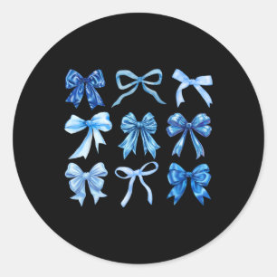 Blue Bow And Ribbon Cute Graphic Women Girls Coque Classic Round Sticker
