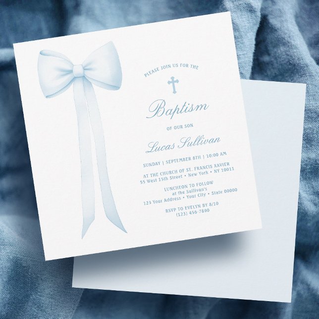 Blue Bow Baby Boy Baptism Invitation (Creator Uploaded)