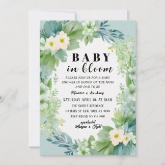 Blue Bow Baby in Bloom Baby Shower Invitation