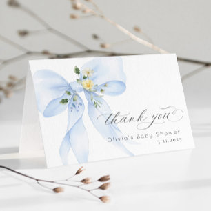 Blue Bow Baby in Bloom Baby shower Thank you card