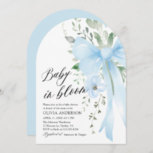 Blue Bow Baby in Bloom Floral Boy Arch Baby Shower Invitation
