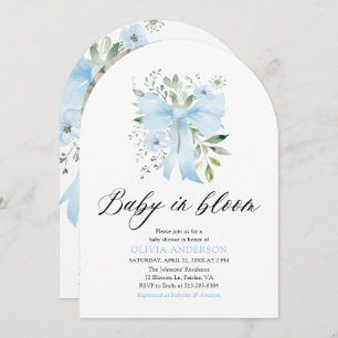 Blue Bow Baby in Bloom Floral Boy Baby Shower Invitation