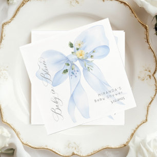 Blue Bow Baby in Bloom floral thank you Napkin