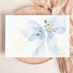 Blue bow Baby in Bloom wildflower Baby Shower Guest Book