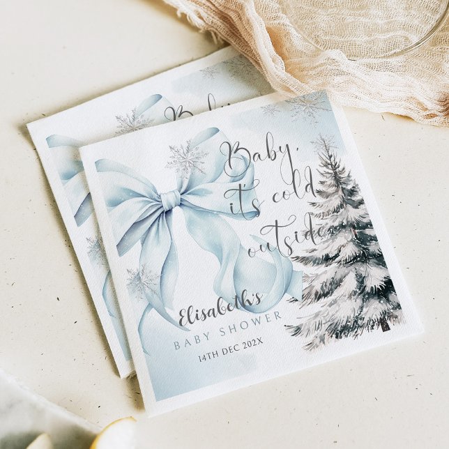 Blue Bow Baby It's Cold Outside Baby Shower  Napkin (Creator Uploaded)
