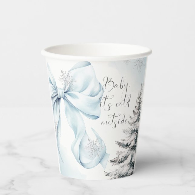 Blue Bow Baby It's Cold Outside Baby Shower  Paper Cups (Front)