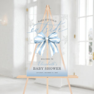 Blue Bow Baby Its Cold Outside Baby Shower Welcome Acrylic Sign