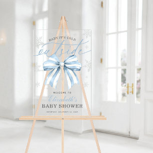 Blue Bow Baby Its Cold Outside Baby Shower Welcome Acrylic Sign