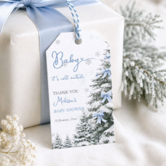 Blue Bow Baby It's Cold Outside Winter Baby Shower Gift Tags