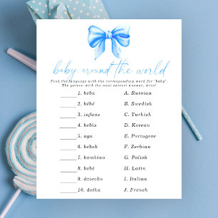 Blue bow baby shower - Baby around the world game