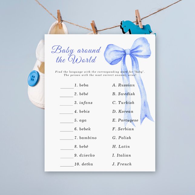 Blue bow baby shower - Baby around the world game (Creator Uploaded)