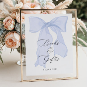 Blue Bow Baby Shower Books and Gifts Poster