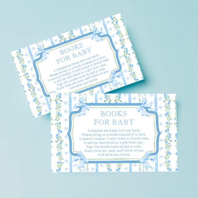 Blue Bow Baby Shower Books For Baby Enclosure Card (Creator Uploaded)