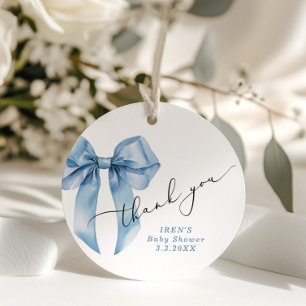 Blue Bow Baby Shower Bowtiful Thank you Favour Tags