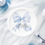 Blue Bow Baby Shower Coquette Bow Paper Plates<br><div class="desc">Celebrate the arrival of your little one in timeless style with this Elegant Blue Coquette Bow Baby Shower Theme. Featuring soft blue tones, delicate bows, and a romantic coquette aesthetic, this design perfectly captures feminine charm and sophistication. Ideal for the modern mum-to-be who loves all things pretty and polished —...</div>
