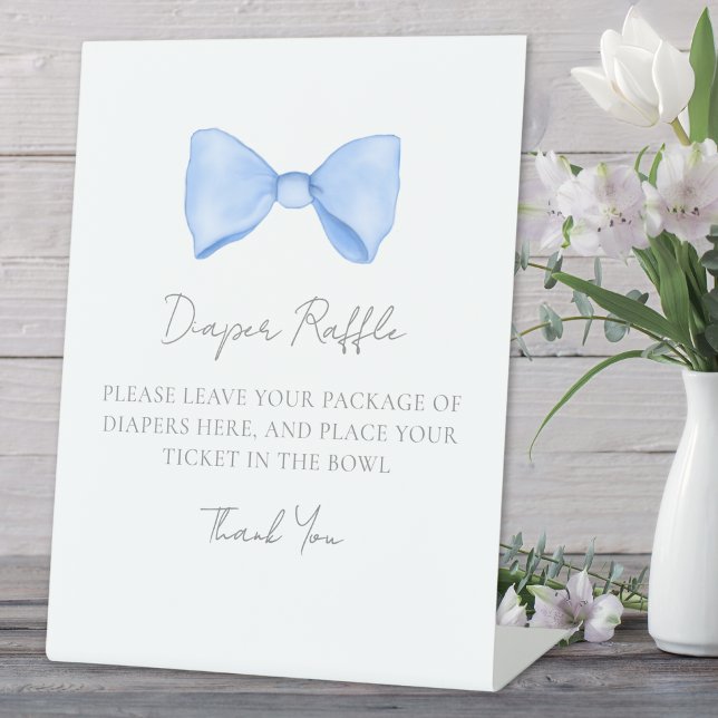 Blue Bow Baby Shower Diaper Raffle Enclosure Card Pedestal Sign (Blue Bow Baby Shower Diaper Raffle Enclosure Card Pedestal Sign)