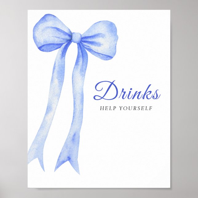 Blue bow baby shower - Drinks  Poster (Front)