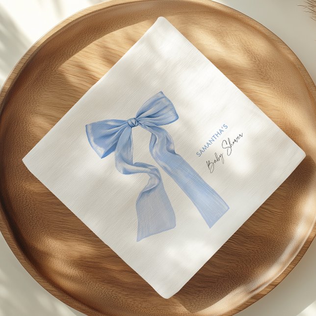 Blue Bow Baby Shower Elegant Paper Napkin (Creator Uploaded)