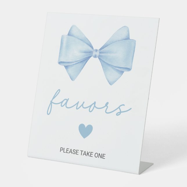 Blue Bow Baby Shower Favours Pedestal Sign (Front)
