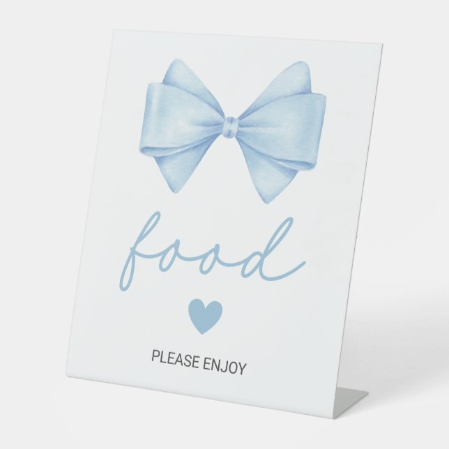 Blue Bow Baby Shower Food Pedestal Sign (Front)