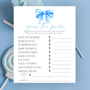 Blue bow baby shower - Guess the price Game