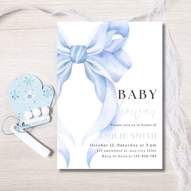 Blue Bow Baby Shower Invitation, Blue Coquette Invitation (Creator Uploaded)
