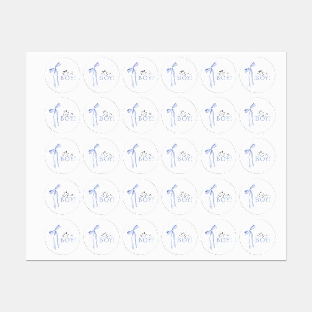 Blue Bow Baby Shower Invitation, Boy Baby Shower (Sheet)