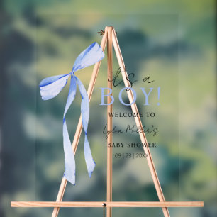 Blue Bow Baby Shower Invitation, Boy Baby Shower Acrylic Sign