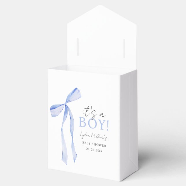 Blue Bow Baby Shower Invitation, Boy Baby Shower Favour Box (Opened)