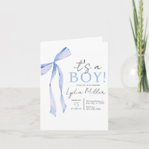 Blue Bow Baby Shower Invitation, Boy Baby Shower Invitation