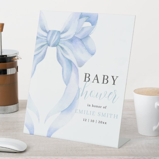 Blue Bow Baby Shower Invitation, Boy Baby Shower Pedestal Sign (In SItu)