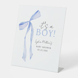 Blue Bow Baby Shower Invitation, Boy Baby Shower Pedestal Sign